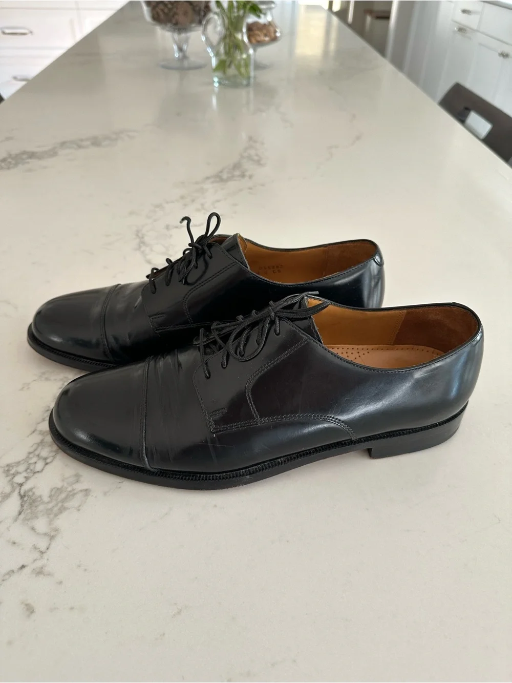 Cole Haan Black Leather Cap-Toe Derby Lace-Up Shoes